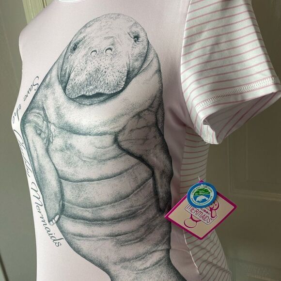 CHUBBY MERMAID " Save The Manatees" Junior Medium Pink  Top - Picture 3 of 7
